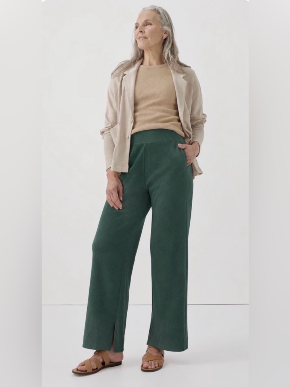 Pact 100% Organic Cotton Airplane Wide Leg Pants Green Elastic Waist Pull On XL